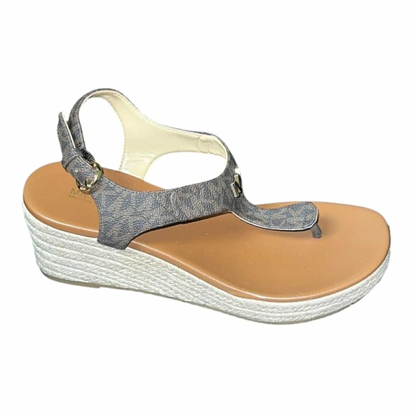 Michael Kors Laney MK Logo Thong Espadrilles Jute Wedge Sandals Size 8 NEW - Picture 1 of 9